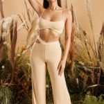 Petite Cut Out Wide Leg Trousers in Beige - Image 8