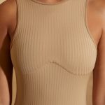 Petite Ribbed Cut Out Back Jumpsuit in Tan - Image 4