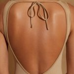 Petite Ribbed Cut Out Back Jumpsuit in Tan - Image 5