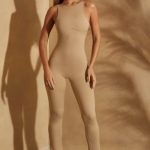 Petite Ribbed Cut Out Back Jumpsuit in Tan - Image 8