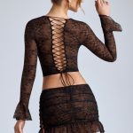 Lace Long Sleeve Top in Black - Image 2