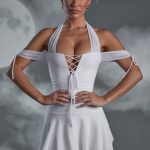 Lace Up Halter Neck Mini Dress in White