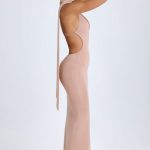Scarf-Detail Cut-Out Halterneck Maxi Dress in Warm Peach - Image 5