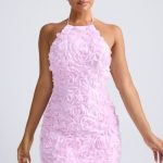 Floral-Appliqu?? Halterneck A-Line Mini Dress in Lilac