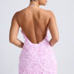 Floral-Appliqu?? Halterneck A-Line Mini Dress in Lilac - Image 2
