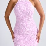 Floral-Appliqu?? Halterneck A-Line Mini Dress in Lilac - Image 4