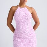 Floral-Appliqu?? Halterneck A-Line Mini Dress in Lilac - Image 5