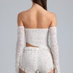 Ruched Ruffle Asymmetric Top in Ivory - Image 2