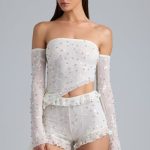 Ruched Ruffle Asymmetric Top in Ivory - Image 6