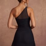 Asymmetric Single Sleeve Mini Dress Black - Image 2