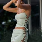 Ruched Cut-Out Mini Skirt in Green - Image 2
