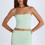 Ruched Cut-Out Mini Skirt in Green - Image 7