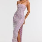 Embellished Square Neck Evening Gown in Lilac