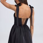 Draped Corset Mini Dress in Black - Image 2