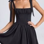 Draped Corset Mini Dress in Black - Image 4