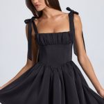 Draped Corset Mini Dress in Black - Image 5