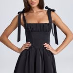 Draped Corset Mini Dress in Black - Image 6