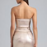 Metallic Denim Belted Strapless Mini Dress in Champagne - Image 2