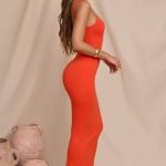 Micro Strap Detail Maxi Dress in Tangerine - Image 3