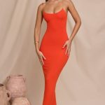 Micro Strap Detail Maxi Dress in Tangerine - Image 4
