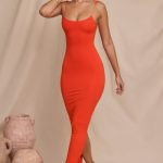 Micro Strap Detail Maxi Dress in Tangerine - Image 5