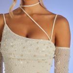 Embellished Asymmetric Corset Mini Dress in Ivory - Image 4