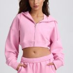 Cropped Zip-Up Hoodie in Baby Pink