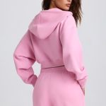 Cropped Zip-Up Hoodie in Baby Pink - Image 3