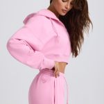 Cropped Zip-Up Hoodie in Baby Pink - Image 4