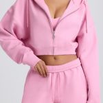 Cropped Zip-Up Hoodie in Baby Pink - Image 5
