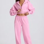 Cropped Zip-Up Hoodie in Baby Pink - Image 9