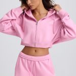 Cropped Zip-Up Hoodie in Baby Pink - Image 10