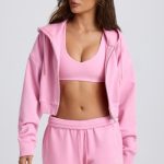 Cropped Zip-Up Hoodie in Baby Pink - Image 11