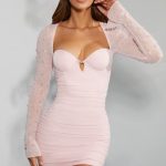 Embellished Long Sleeve Mini Dress in Blush - Image 8