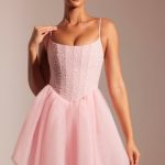 Embellished Corset Tulle Skirt Mini Dress in Blush - Image 6