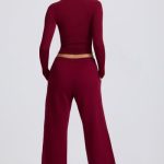 Low-Rise Wide-Leg Joggers in Burgundy - Image 3