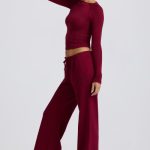 Low-Rise Wide-Leg Joggers in Burgundy - Image 4
