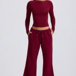 Low-Rise Wide-Leg Joggers in Burgundy - Image 6