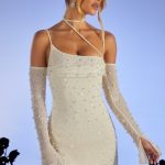 Embellished Asymmetric Corset Mini Dress in Ivory