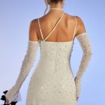 Embellished Asymmetric Corset Mini Dress in Ivory - Image 2
