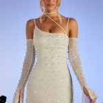 Embellished Asymmetric Corset Mini Dress in Ivory - Image 6