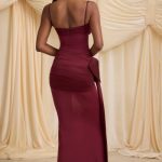 Bow-Detail Ruched Maxi Dress in Wine Red - Image 2