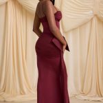 Bow-Detail Ruched Maxi Dress in Wine Red - Image 7
