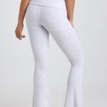 Petite Ribbed Modal Mid-Rise Foldover Flared Trousers in Grey - Image 4