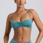 Slinky Jersey Hardware Detail Halterneck Bralette in Sea Green - Image 6