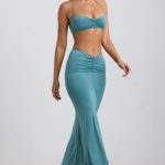 Slinky Jersey Hardware Detail Halterneck Bralette in Sea Green - Image 10