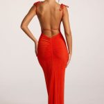 Textured Jersey Open Back Maxi Dress in Fiery Red - Image 6
