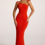 Textured Jersey Open Back Maxi Dress in Fiery Red - Image 7