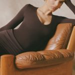 Modal-Cashmere Blend Draped Long-Sleeve Mini Dress in Espresso - Image 2