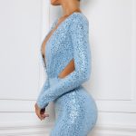 Embellished Cut-Out Mini Dress in Light Blue - Image 3